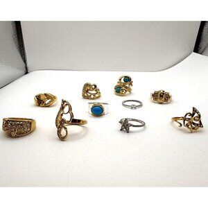 Vintage Costume Ring Lot Gold Tone Silver Tone Turquoise Style Statement Rings 1